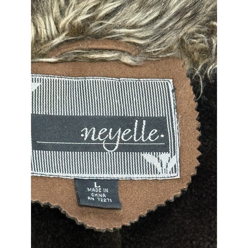 Y2K Neyelle Brown Faux Suede Jacket Faux Fur Collar Trim Penny Lane Coat Size L - Picture 8 of 12